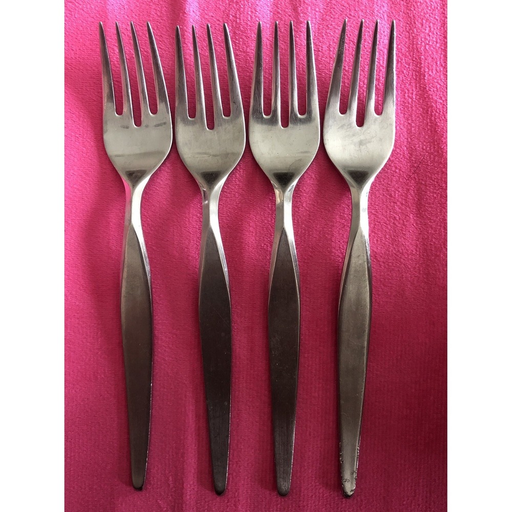 4 Salad Forks Noritake LINDEN Japan 18/8 Stainless 6.5"